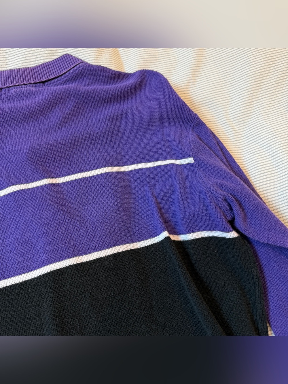 Polo by Ralph Lauren Purple Black White Red Striped V-Neck Rugby Sweater - Picture 3 of 6